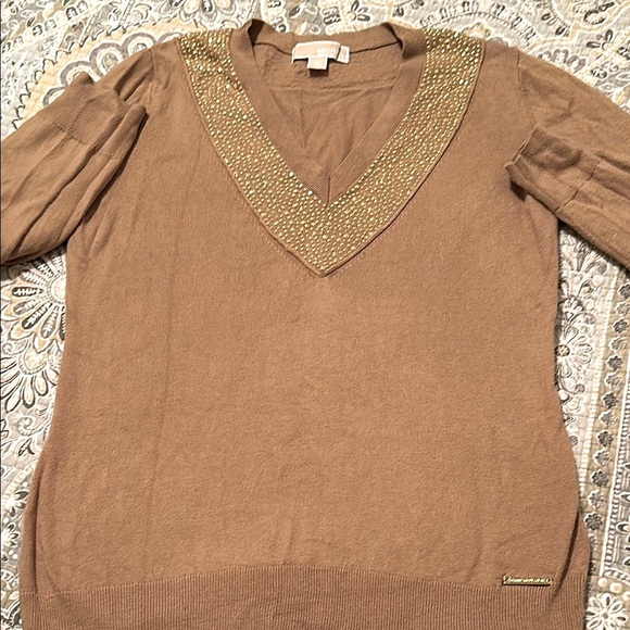 Michael Kors V-Neck Sweater with Gold Embellishments - Medium / M women’s - Picture 1 of 7